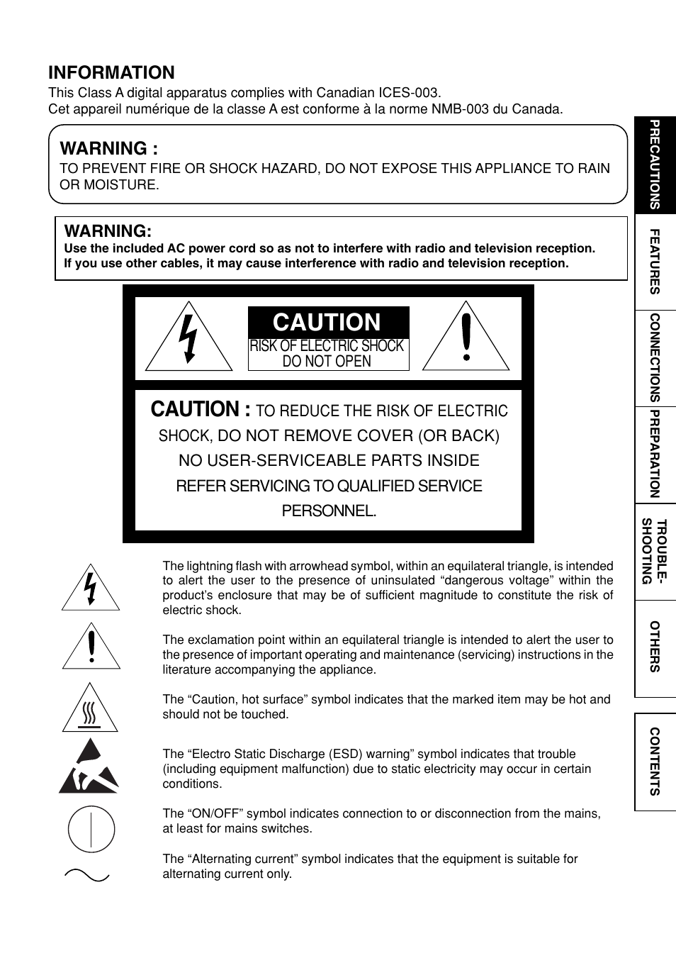 Caution, Information, Warning | MITSUBISHI ELECTRIC CP9600DW-S User Manual | Page 2 / 24