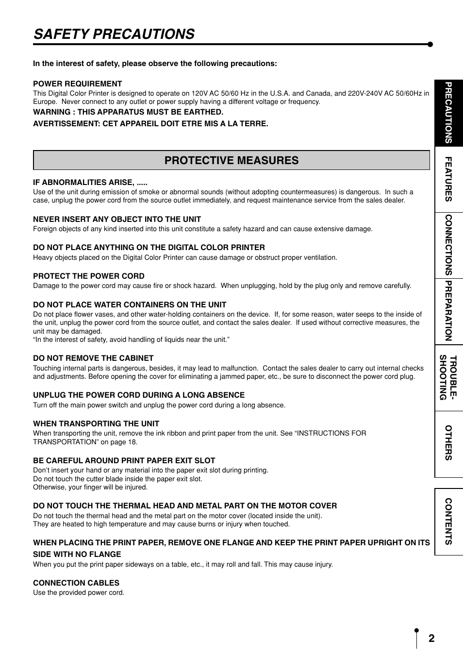 Safety precautions -4, Safety precautions, Protective measures | MITSUBISHI ELECTRIC CP9600DW-S User Manual | Page 5 / 24