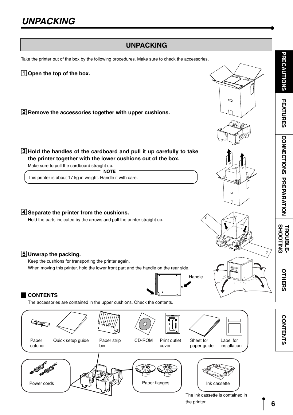 Unpacking | MITSUBISHI ELECTRIC CP9600DW-S User Manual | Page 9 / 24