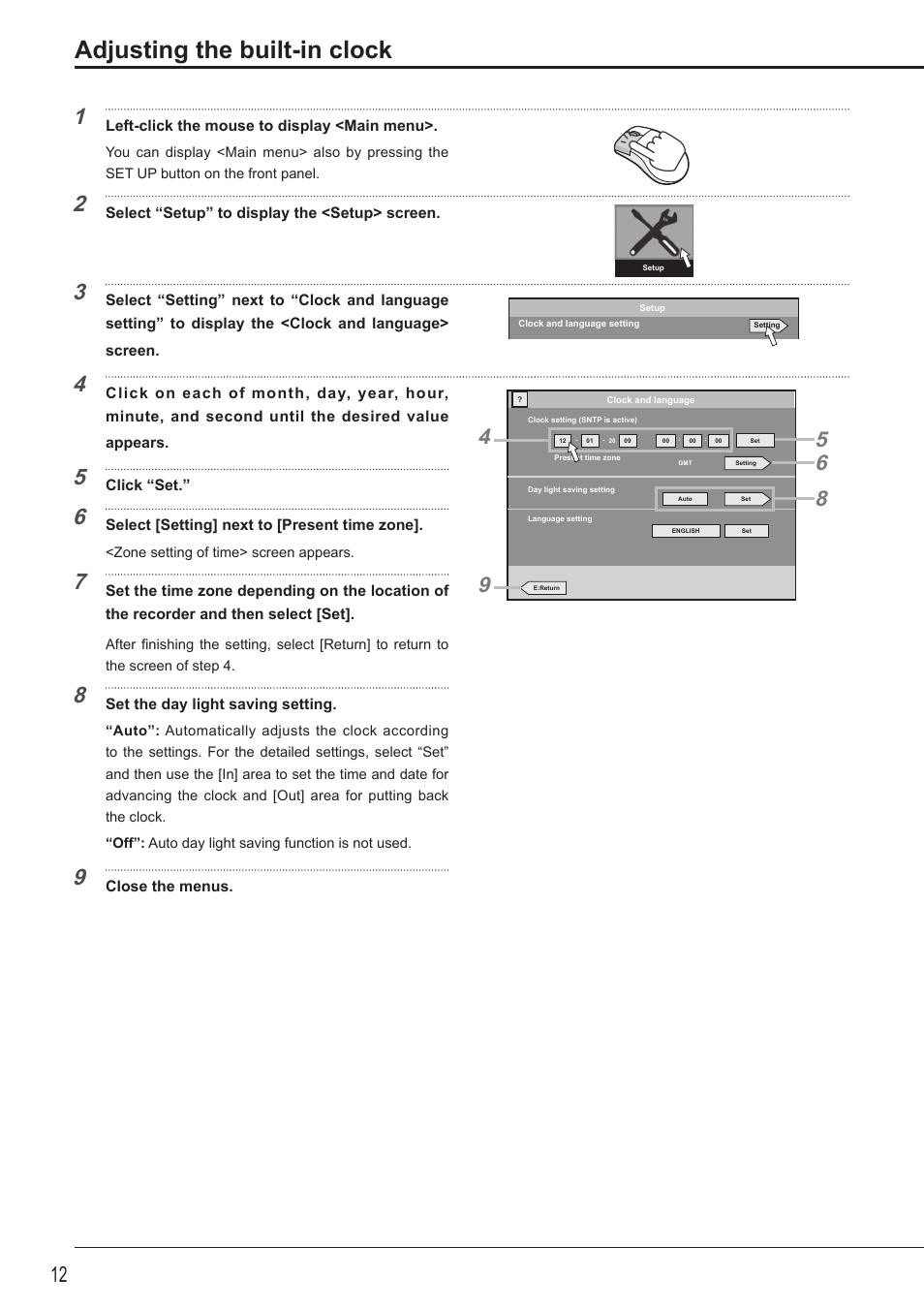 Adjusting the built-in clock | MITSUBISHI ELECTRIC MITSUBISHI ELECTRIC DX-TL5716U User Manual | Page 16 / 24