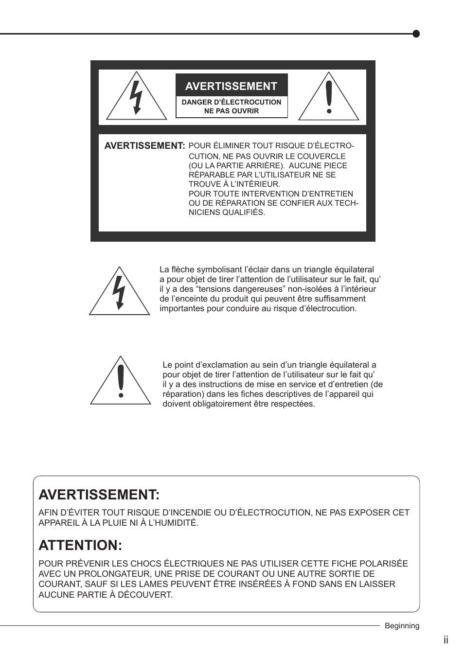 Attention, Avertissement | MITSUBISHI ELECTRIC MITSUBISHI ELECTRIC DX-TL5716U User Manual | Page 3 / 24