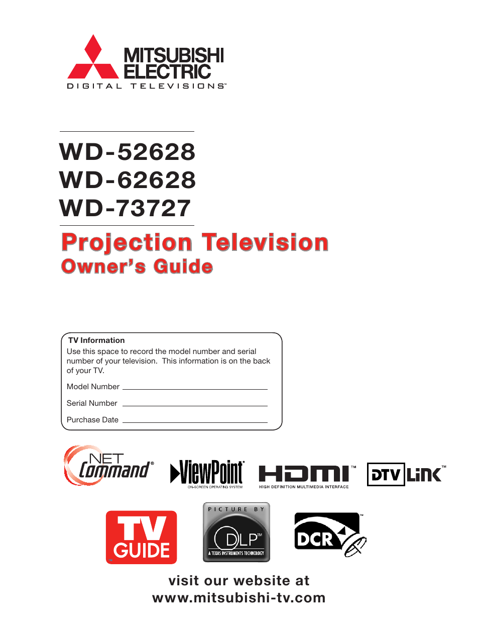 MITSUBISHI ELECTRIC WD-62628 User Manual | 124 pages