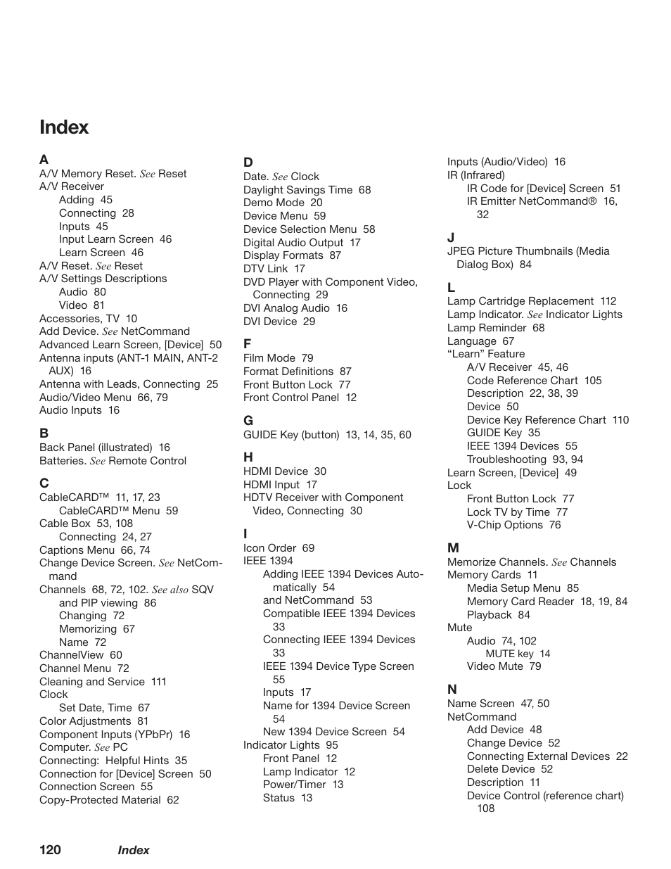 Index | MITSUBISHI ELECTRIC WD-62628 User Manual | Page 120 / 124