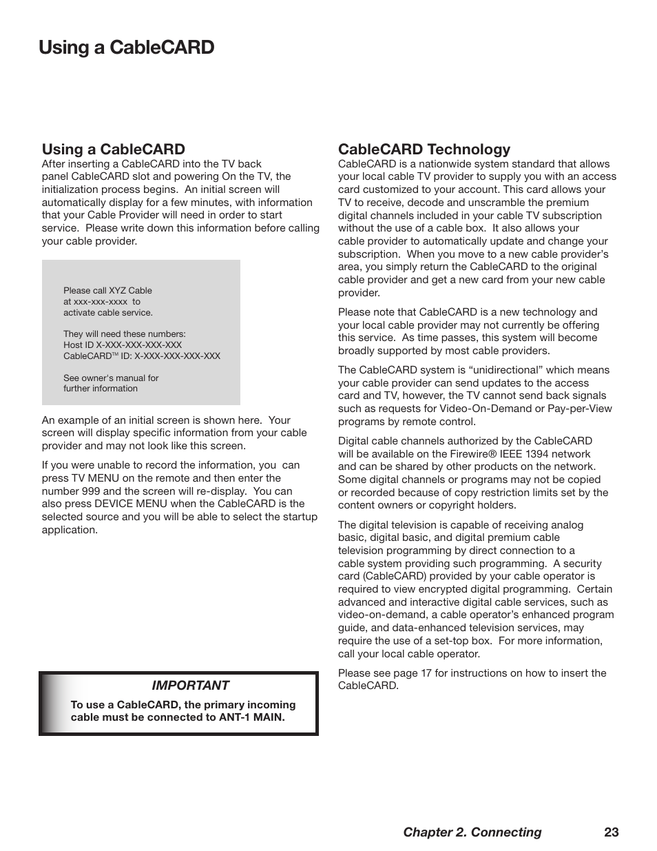 Using a cablecard, Cablecard technology | MITSUBISHI ELECTRIC WD-62628 User Manual | Page 23 / 124