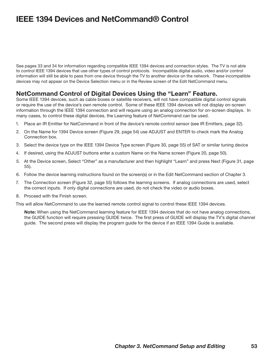 Ieee 1394 devices and netcommand® control, Ieee 139 devices and netcommand® control | MITSUBISHI ELECTRIC WD-62628 User Manual | Page 53 / 124