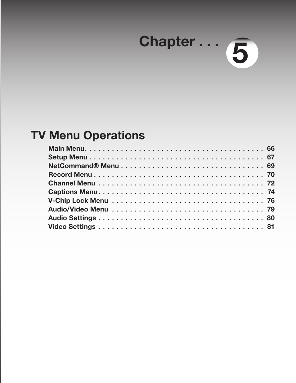 Chapter 5: tv menu operations, Chapter, Tv menu operations | MITSUBISHI ELECTRIC WD-62628 User Manual | Page 65 / 124