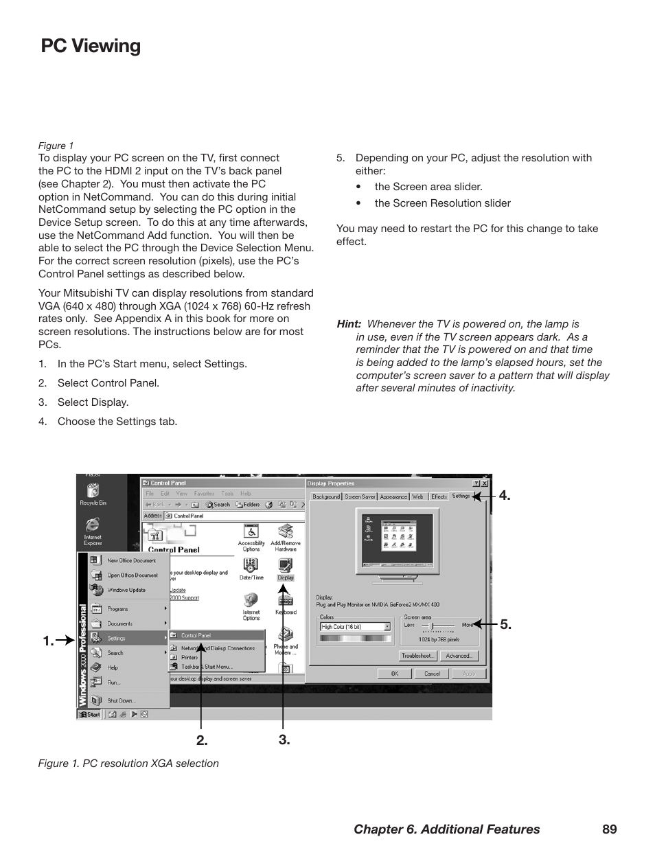 Pc viewing | MITSUBISHI ELECTRIC WD-62628 User Manual | Page 89 / 124