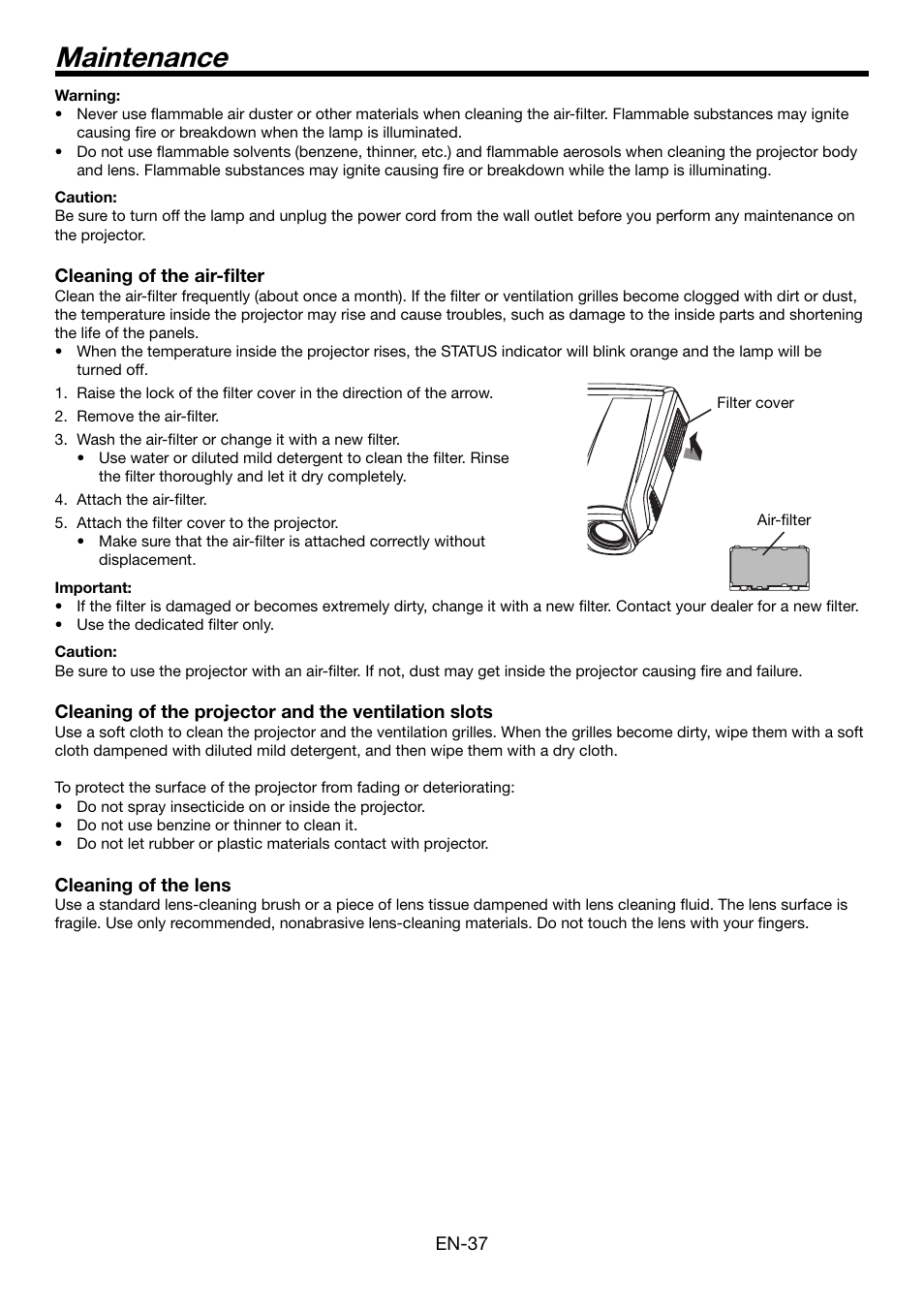 Maintenance | MITSUBISHI ELECTRIC HC5000 User Manual | Page 37 / 45