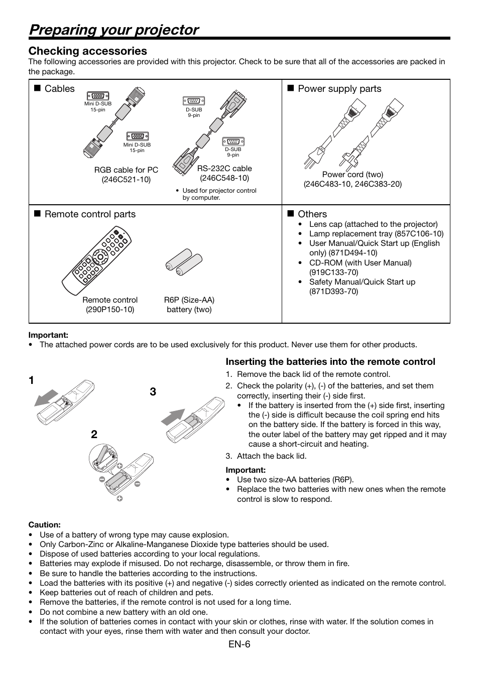 Preparing your projector, 23 checking accessories | MITSUBISHI ELECTRIC HC5000 User Manual | Page 6 / 45