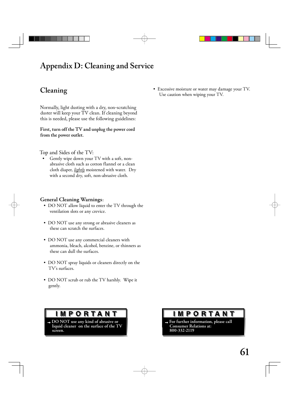 Appendix d: cleaning and service, Cleaning | MITSUBISHI ELECTRIC LT-2220 User Manual | Page 61 / 68