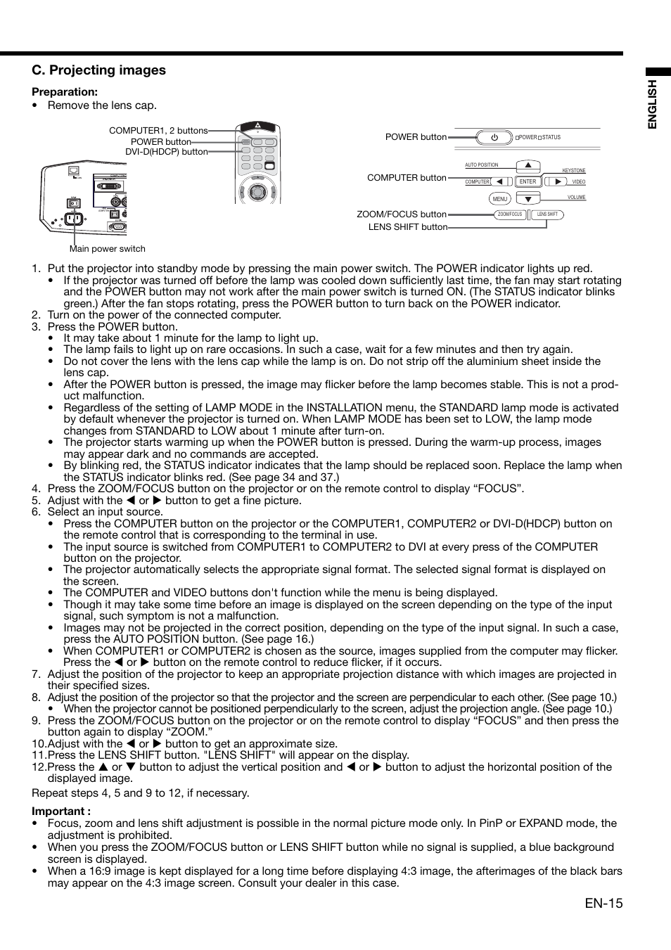 En-15, C. projecting images | MITSUBISHI ELECTRIC XD2000 User Manual | Page 15 / 41