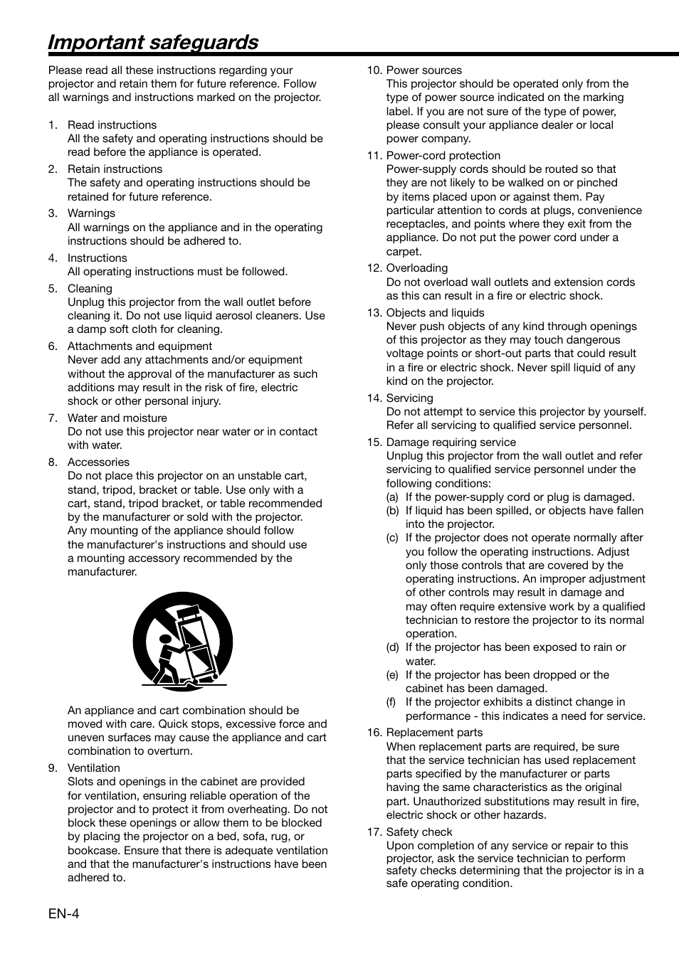 Important safeguards | MITSUBISHI ELECTRIC XD2000 User Manual | Page 4 / 41