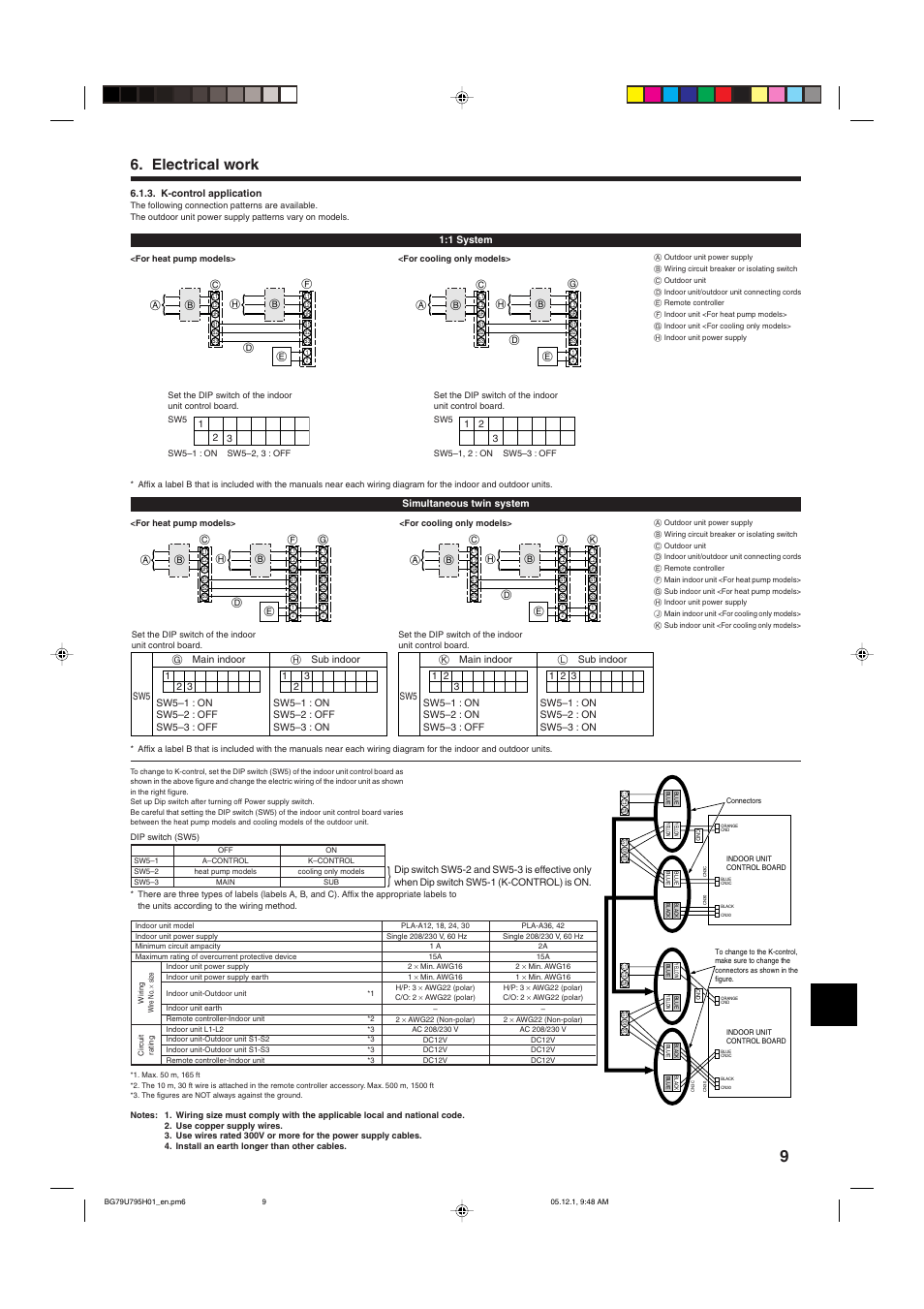 Electrical work | MITSUBISHI ELECTRIC Mr. Slim PLA-A-AA User Manual | Page 9 / 18