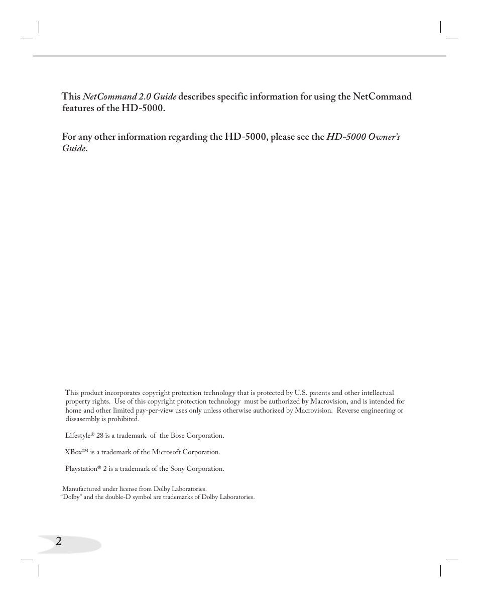 MITSUBISHI ELECTRIC NETCOMMAND 2.0 HD-5000A User Manual | Page 2 / 24
