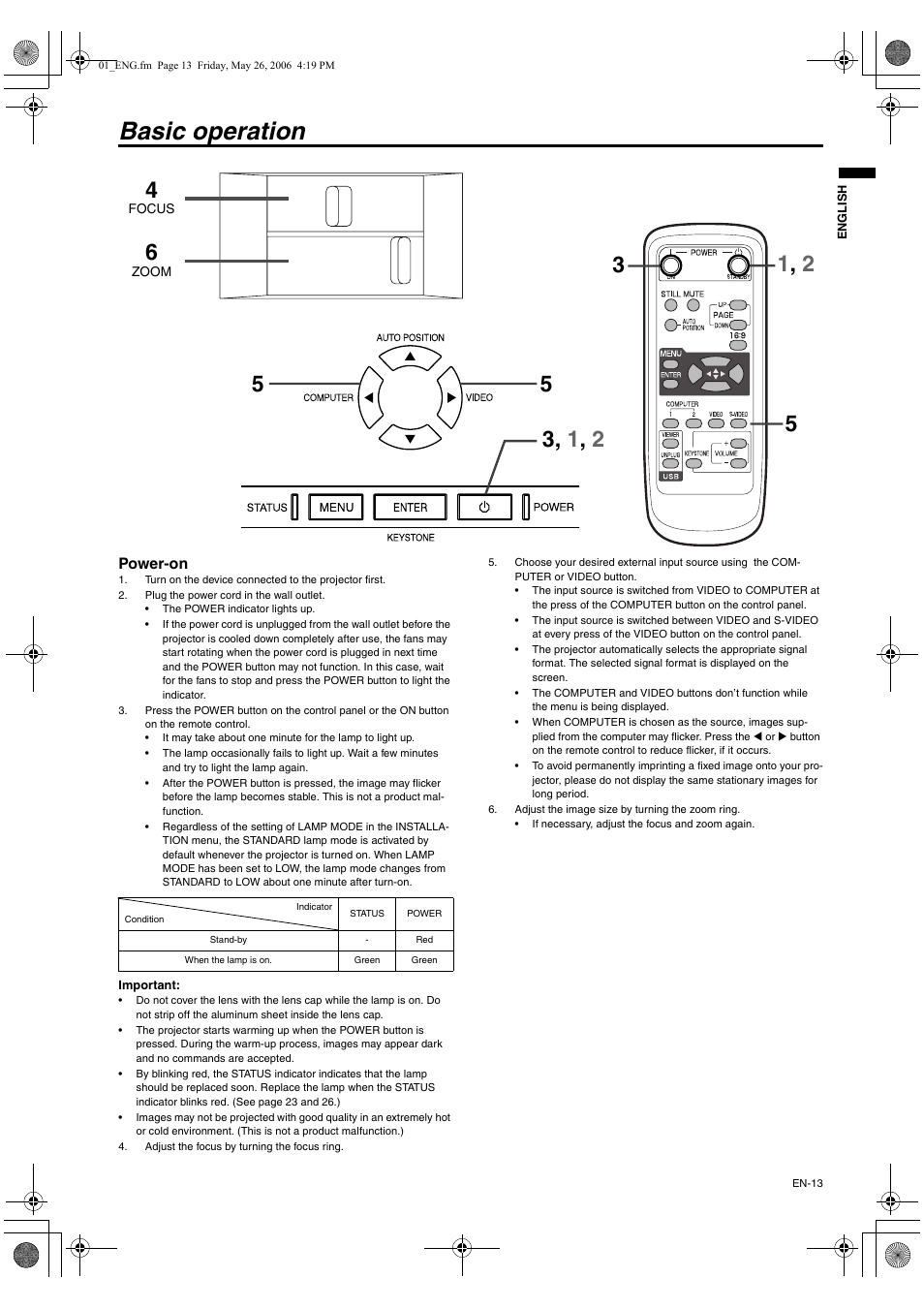 Basic operation | MITSUBISHI ELECTRIC XD420U User Manual | Page 13 / 30