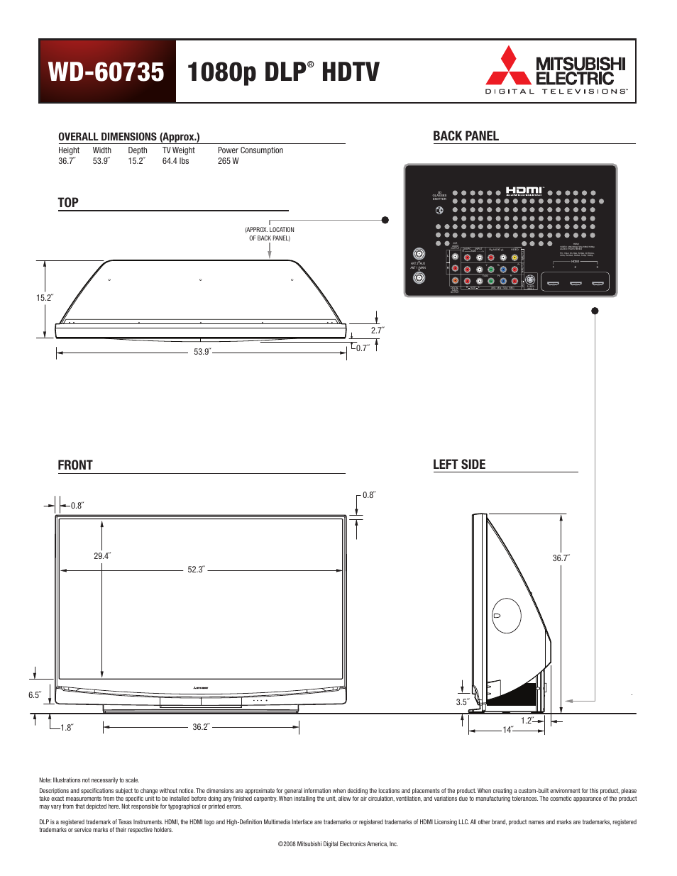 MITSUBISHI ELECTRIC WD-60735 User Manual | 1 page