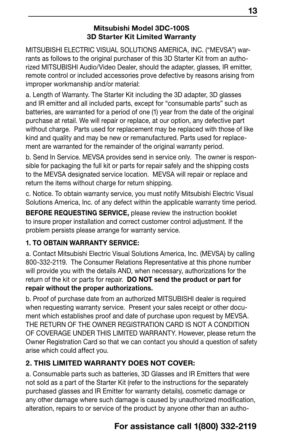 MITSUBISHI ELECTRIC Mitsubishi Electric 3DC-100S User Manual | Page 13 / 16