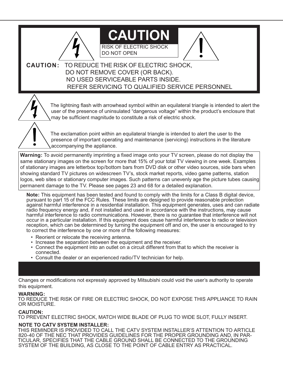 Caution | MITSUBISHI ELECTRIC WS-65908 User Manual | Page 2 / 68