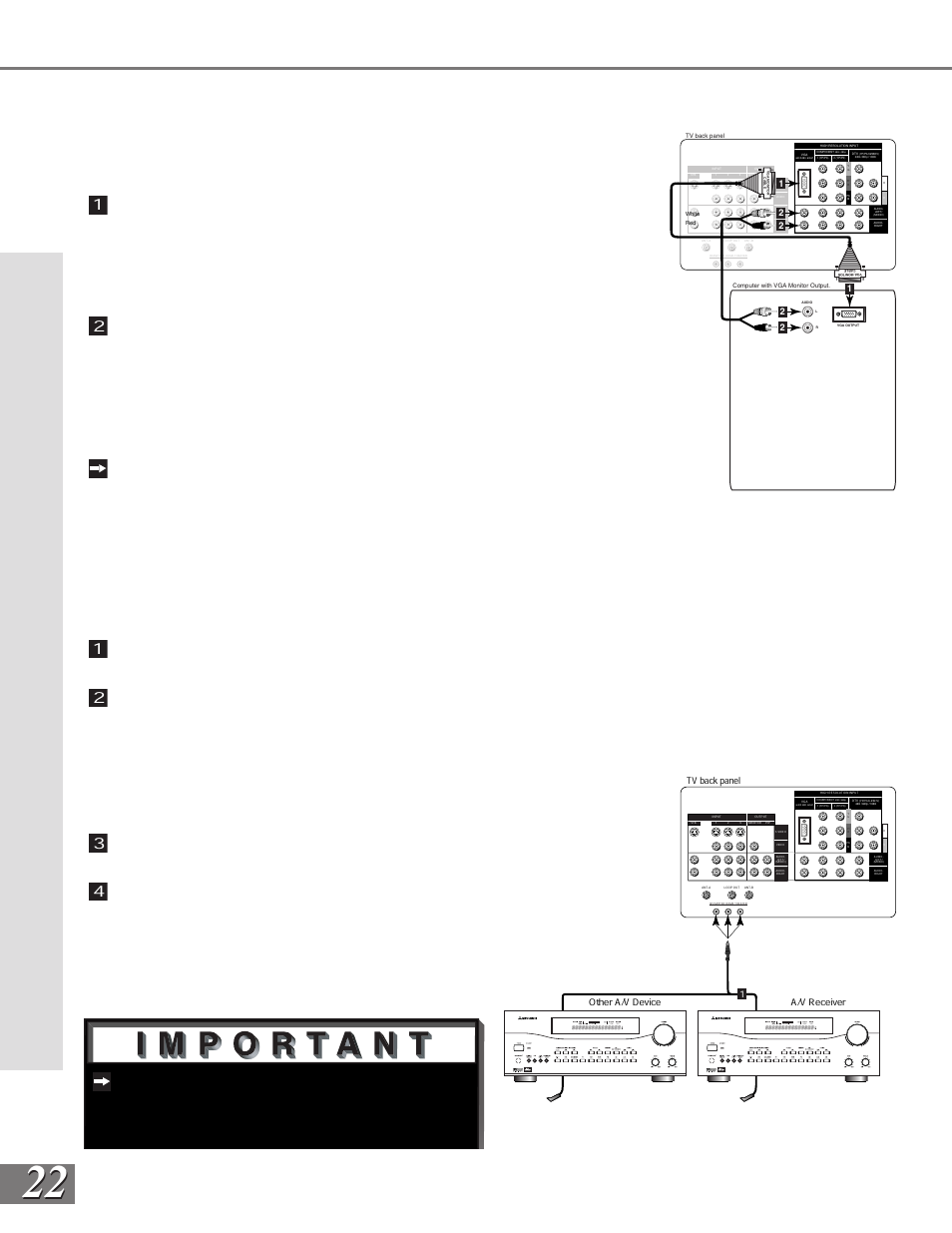 Connecting a computer with a vga monitor output, Connecting the system 4 home theater ir control, Connecting a computer | Part ii: installation | MITSUBISHI ELECTRIC WS-65908 User Manual | Page 22 / 68