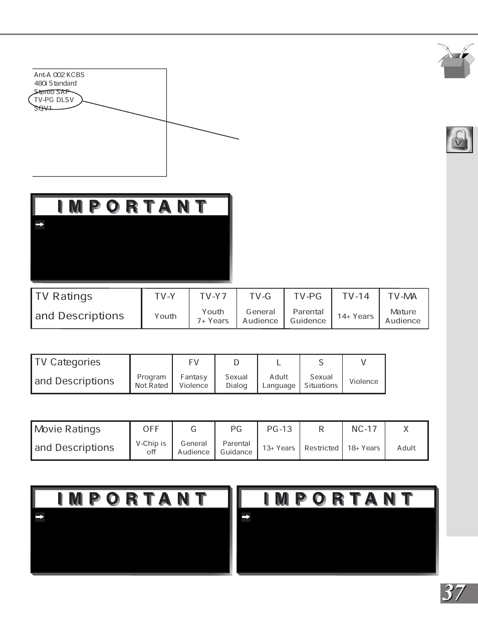 V-chip signal information | MITSUBISHI ELECTRIC WS-65908 User Manual | Page 37 / 68