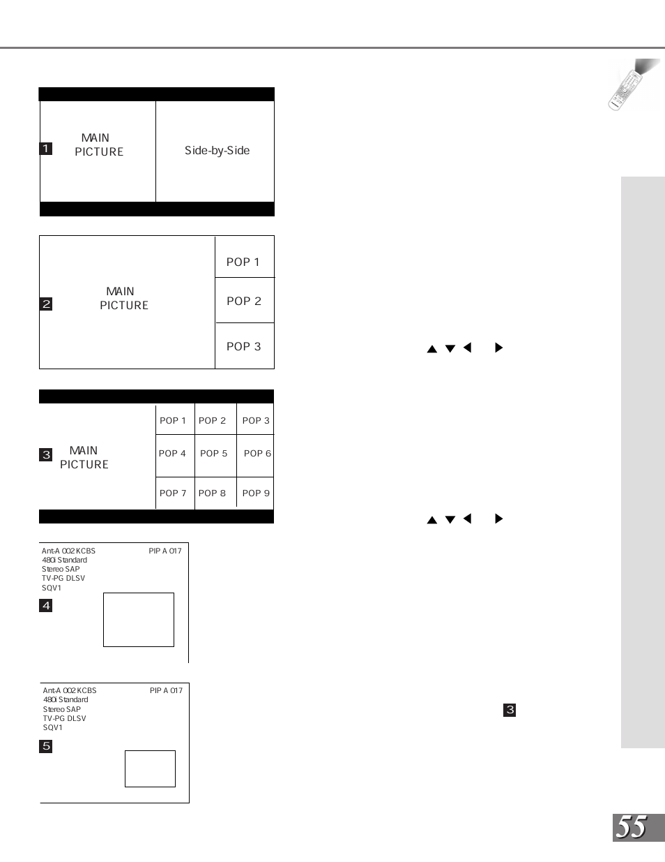 Remote control functions: operation of pip and pop | MITSUBISHI ELECTRIC WS-65908 User Manual | Page 55 / 68