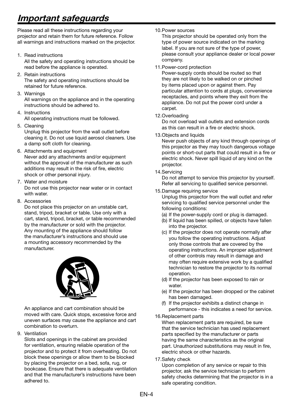 Important safeguards | MITSUBISHI ELECTRIC HC5500 User Manual | Page 4 / 47