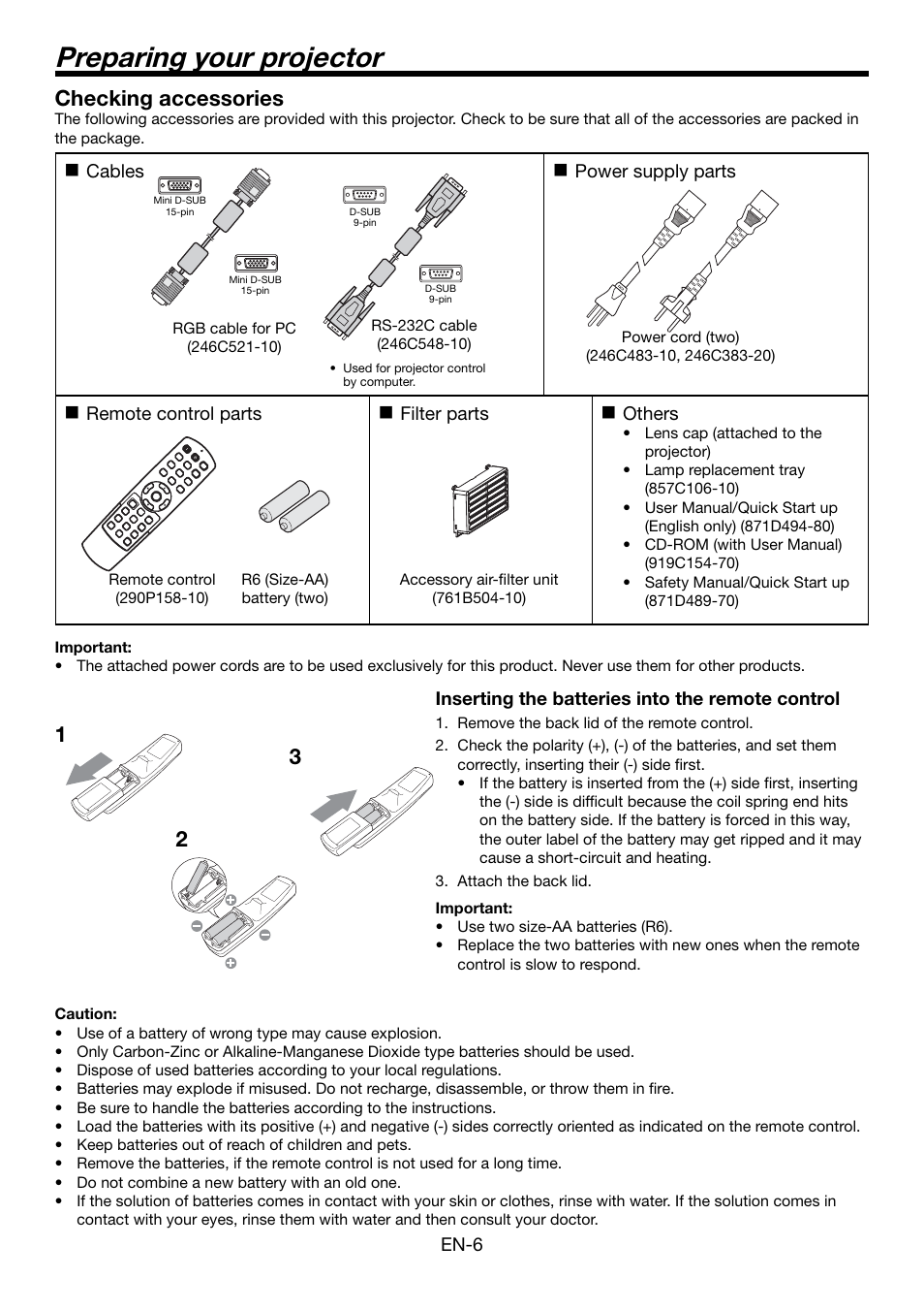 Preparing your projector, 23 checking accessories | MITSUBISHI ELECTRIC HC5500 User Manual | Page 6 / 47