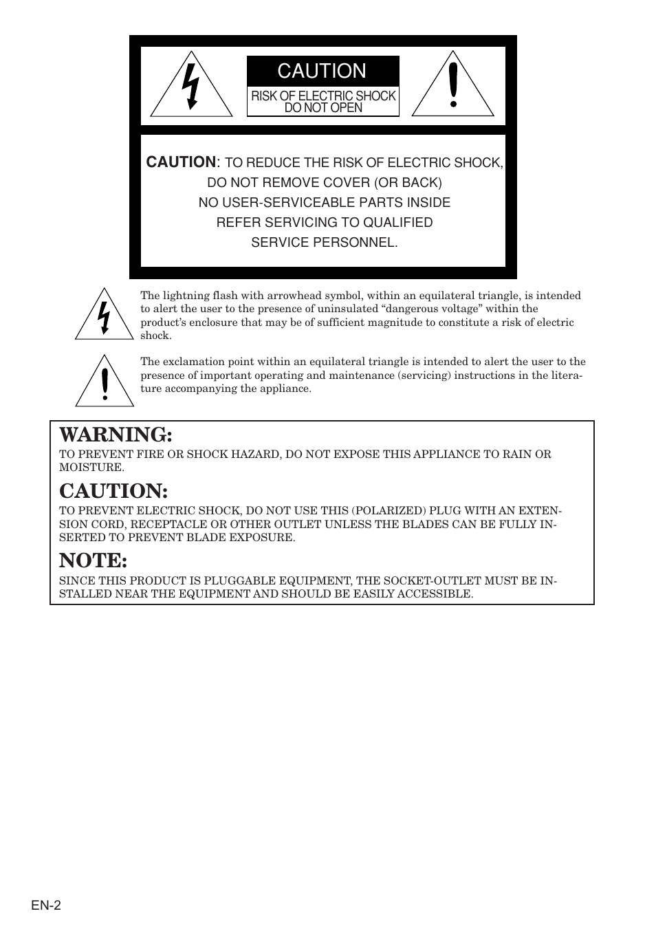 Warning, Caution | MITSUBISHI ELECTRIC somesortoftv VS-67PH50U-SN User Manual | Page 2 / 8
