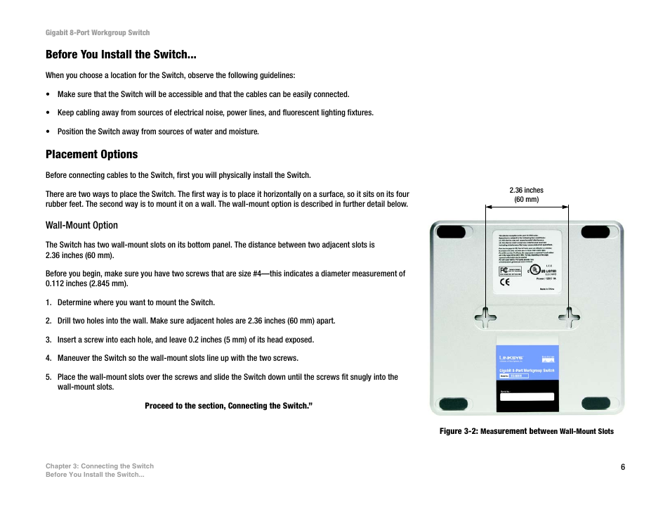 Before you install the switch, Placement options | MITSUBISHI ELECTRIC EG008W User Manual | Page 10 / 25