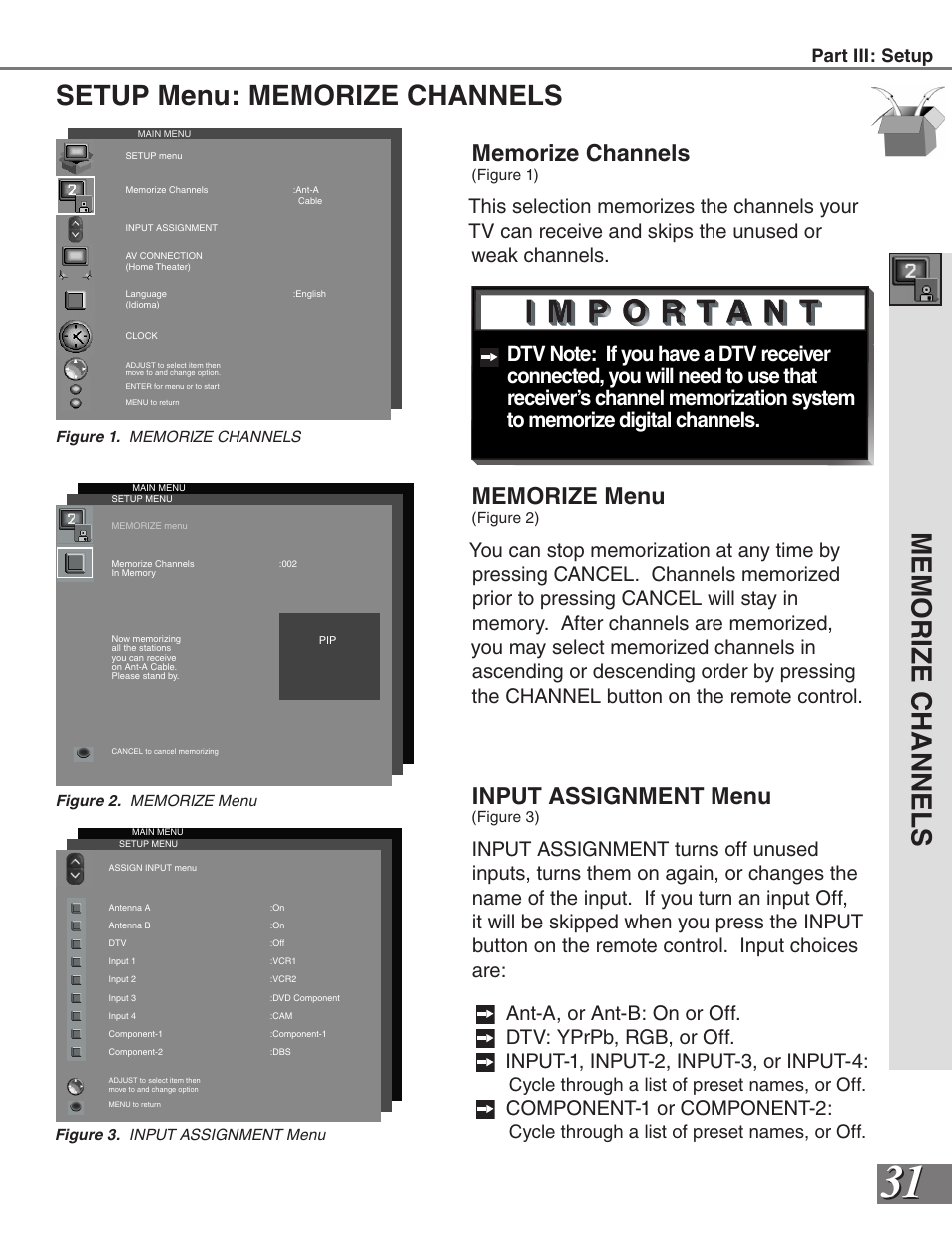 Input assignment menu, Component-1 or component-2 | MITSUBISHI ELECTRIC WS-55819 User Manual | Page 31 / 72