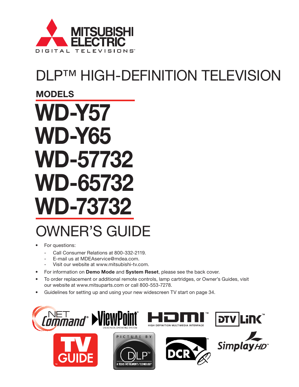 MITSUBISHI ELECTRIC WD-57732 User Manual | 124 pages