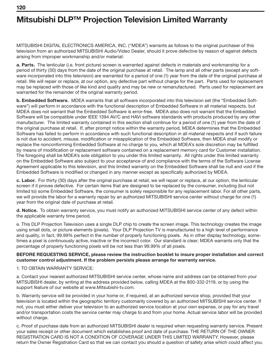 MITSUBISHI ELECTRIC WD-57732 User Manual | Page 120 / 124