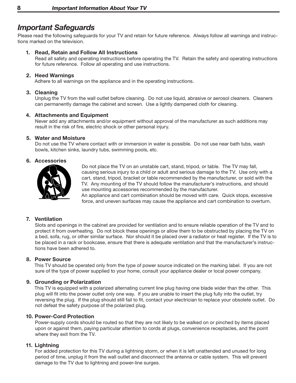 Important safeguards | MITSUBISHI ELECTRIC WD-57732 User Manual | Page 8 / 124