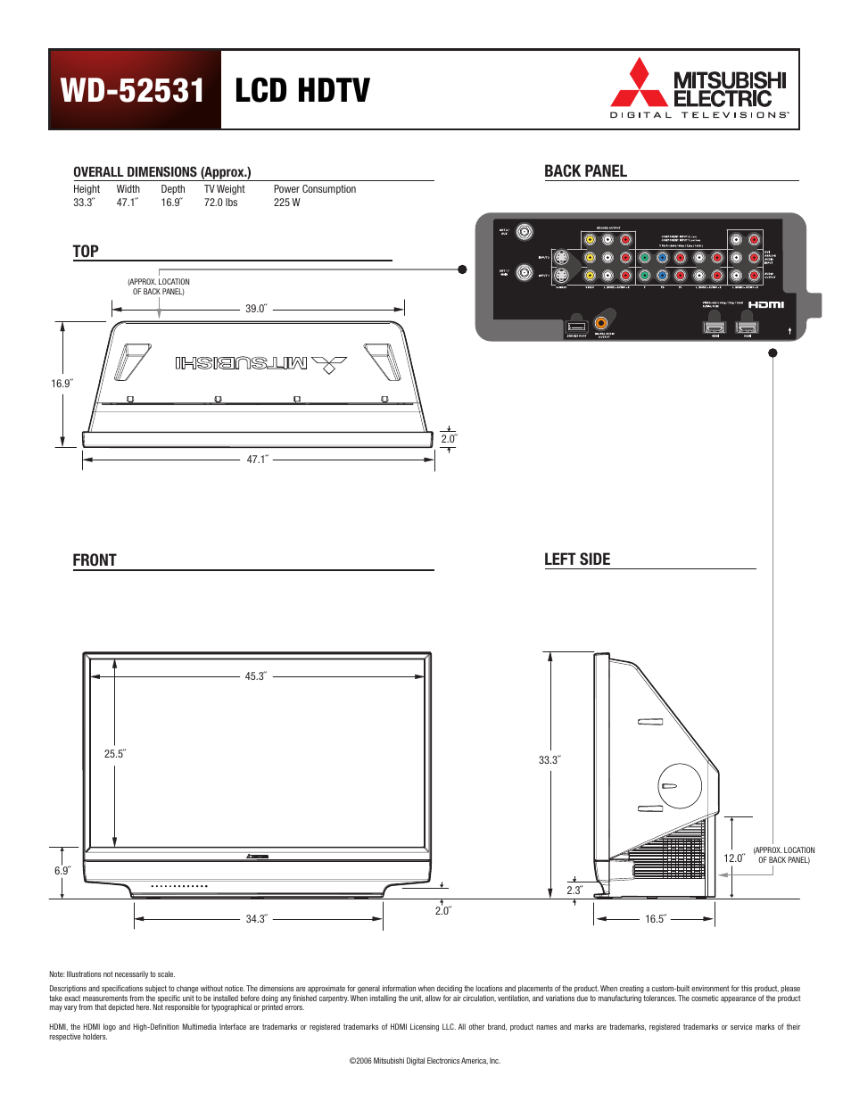 MITSUBISHI ELECTRIC WD-52531 User Manual | 1 page