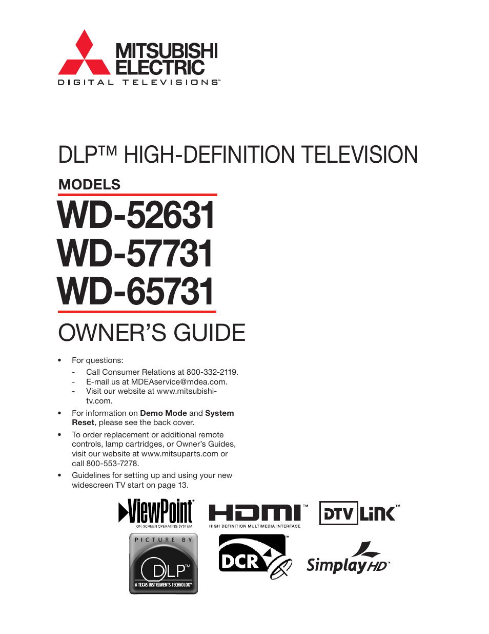 MITSUBISHI ELECTRIC WD-52631 User Manual | 108 pages