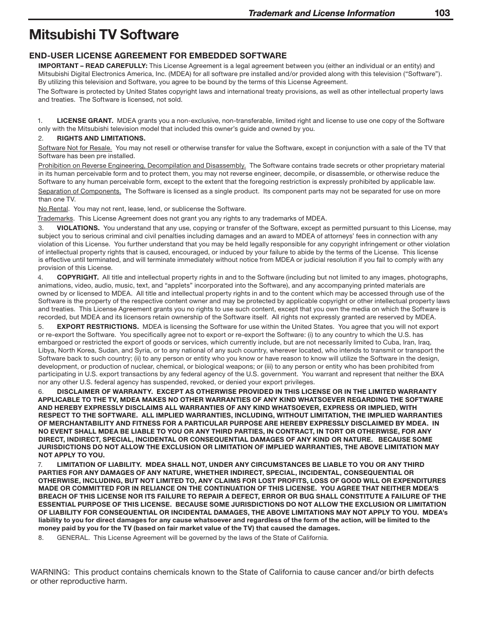 Mitsubishi tv software | MITSUBISHI ELECTRIC WD-52631 User Manual | Page 103 / 108