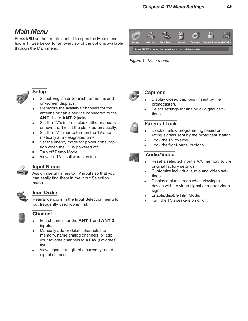 Main menu | MITSUBISHI ELECTRIC WD-52631 User Manual | Page 45 / 108