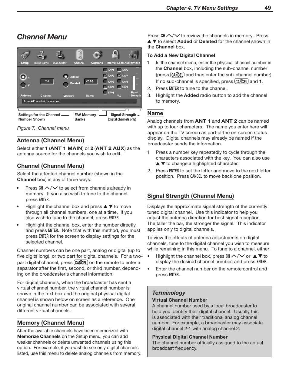 Channel menu | MITSUBISHI ELECTRIC WD-52631 User Manual | Page 49 / 108