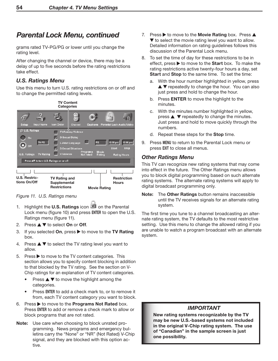 Parental lock menu, continued | MITSUBISHI ELECTRIC WD-52631 User Manual | Page 54 / 108