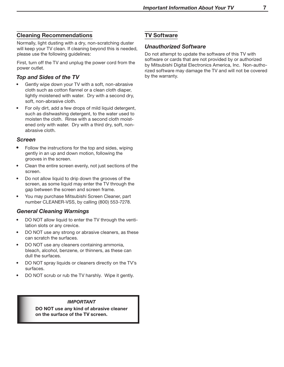 MITSUBISHI ELECTRIC WD-52631 User Manual | Page 7 / 108