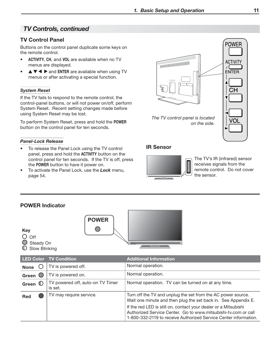 Tv controls, continued | MITSUBISHI ELECTRIC MITSUBISHI ELECTRIC IMMERSIVE SOUND LCD HDTV SeriesLT-40151 User Manual | Page 11 / 96