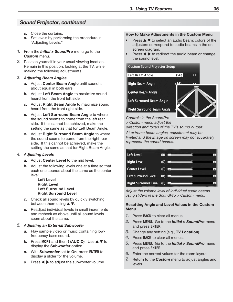 Sound projector, continued | MITSUBISHI ELECTRIC MITSUBISHI ELECTRIC IMMERSIVE SOUND LCD HDTV SeriesLT-40151 User Manual | Page 35 / 96