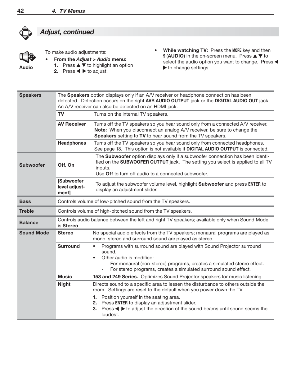 Adjust, continued | MITSUBISHI ELECTRIC MITSUBISHI ELECTRIC IMMERSIVE SOUND LCD HDTV SeriesLT-40151 User Manual | Page 42 / 96