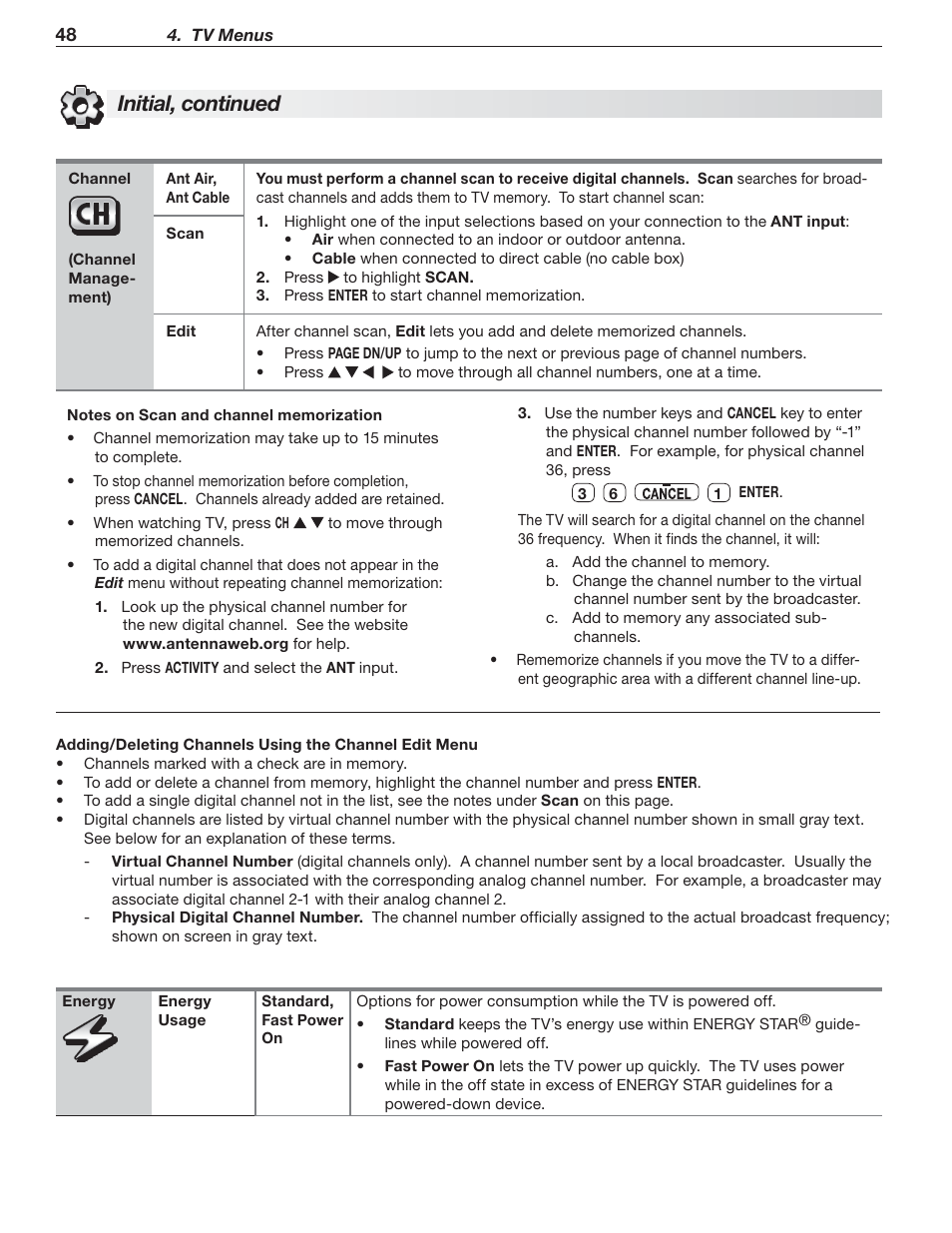 Initial, continued | MITSUBISHI ELECTRIC MITSUBISHI ELECTRIC IMMERSIVE SOUND LCD HDTV SeriesLT-40151 User Manual | Page 48 / 96