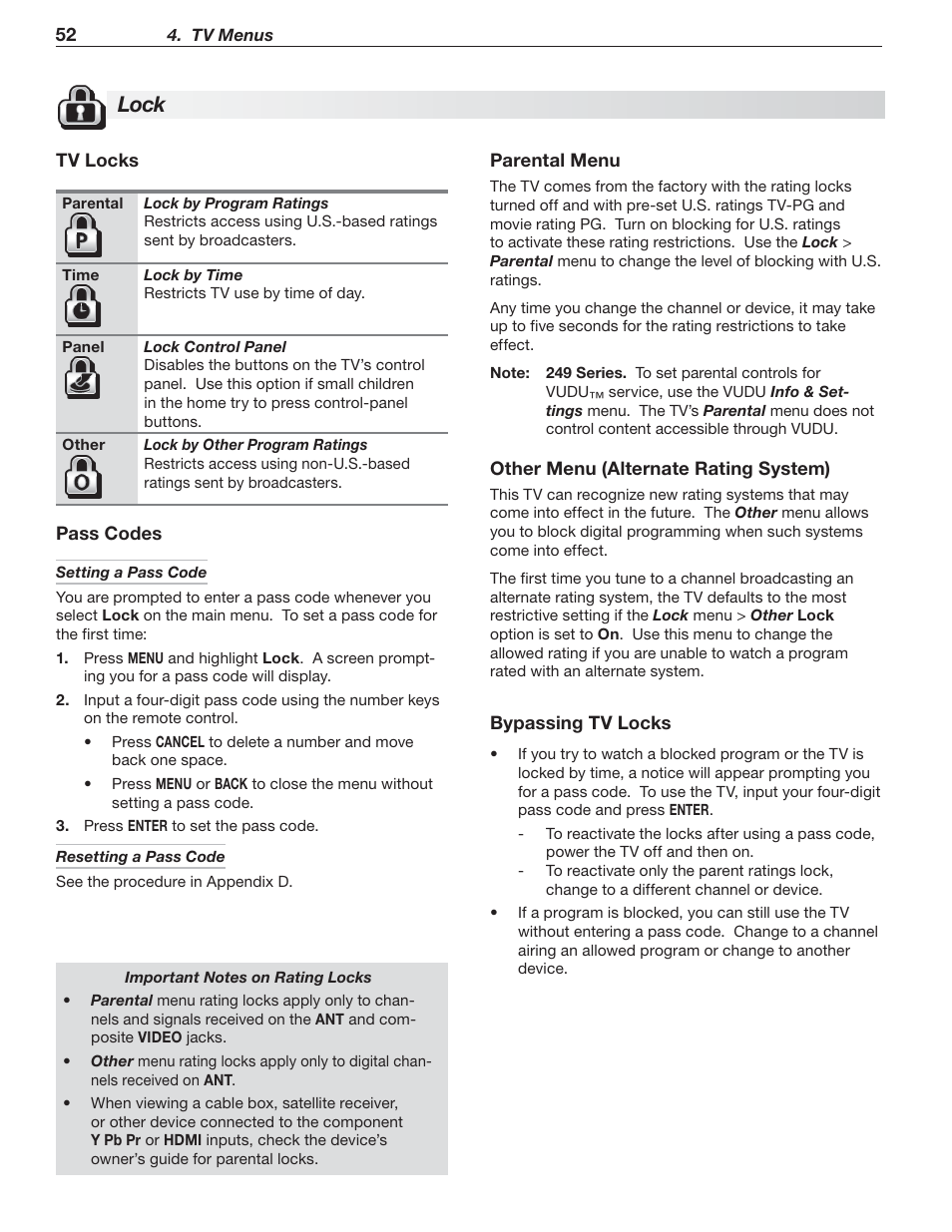 Lock | MITSUBISHI ELECTRIC MITSUBISHI ELECTRIC IMMERSIVE SOUND LCD HDTV SeriesLT-40151 User Manual | Page 52 / 96