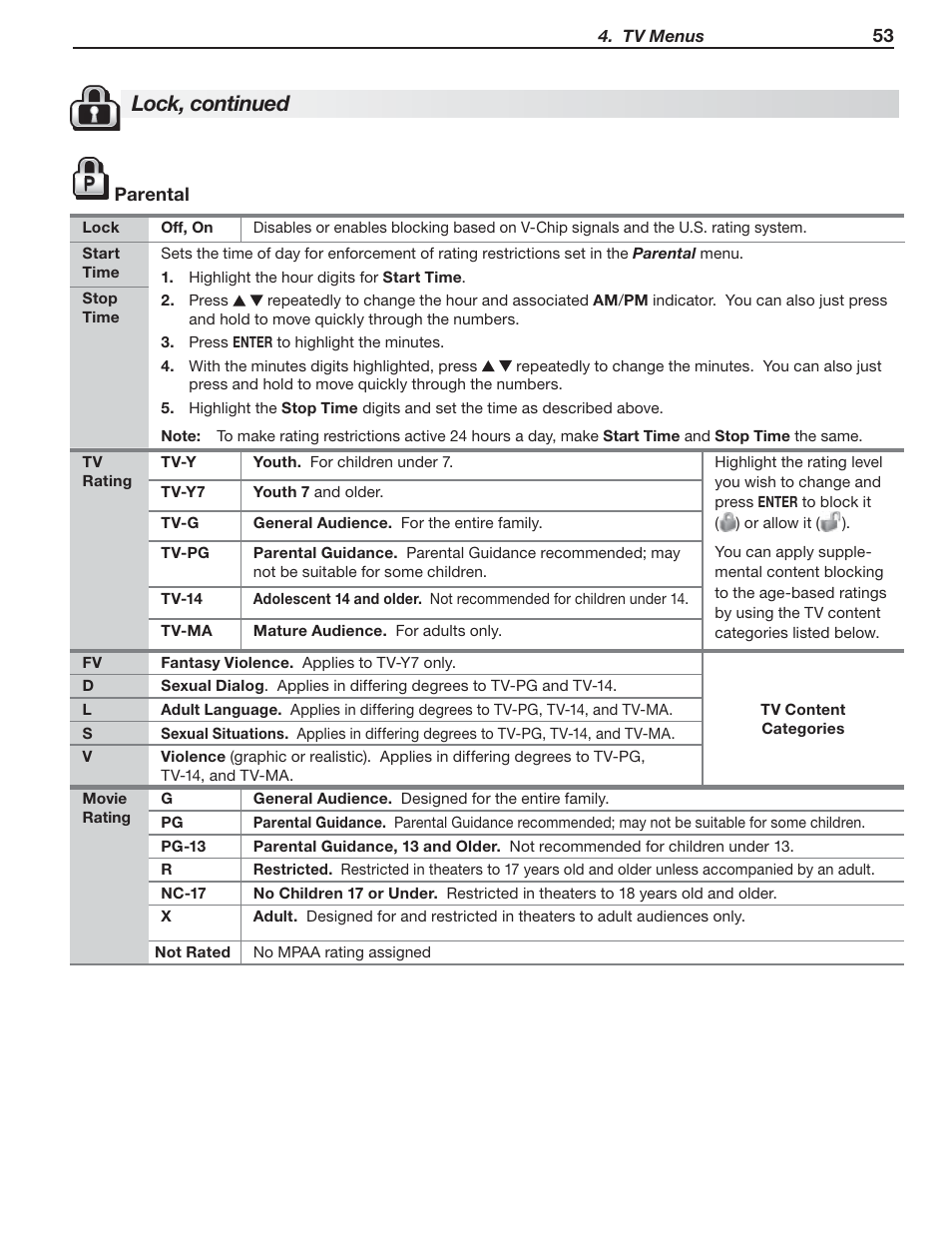 Lock, continued | MITSUBISHI ELECTRIC MITSUBISHI ELECTRIC IMMERSIVE SOUND LCD HDTV SeriesLT-40151 User Manual | Page 53 / 96