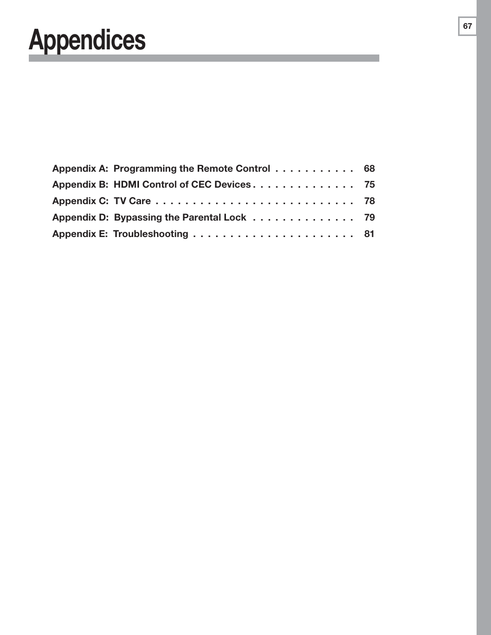 Appendices | MITSUBISHI ELECTRIC MITSUBISHI ELECTRIC IMMERSIVE SOUND LCD HDTV SeriesLT-40151 User Manual | Page 67 / 96