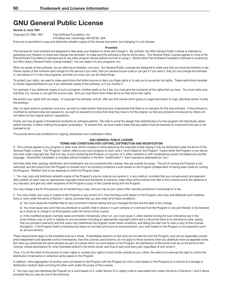 Gnu general public license, Trademark and license information | MITSUBISHI ELECTRIC MITSUBISHI ELECTRIC IMMERSIVE SOUND LCD HDTV SeriesLT-40151 User Manual | Page 90 / 96