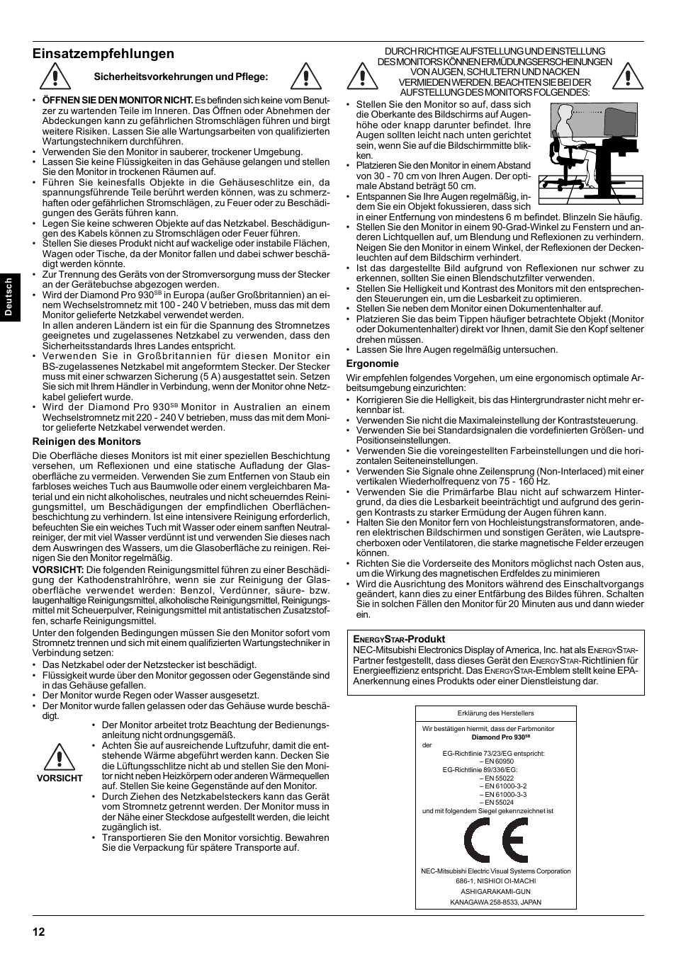 Einsatzempfehlungen | MITSUBISHI ELECTRIC Pro 930SB User Manual | Page 12 / 42