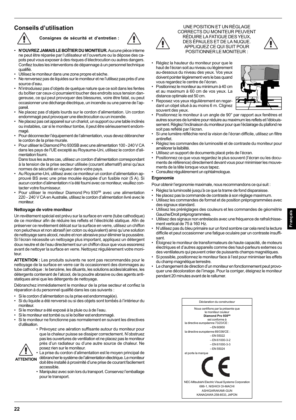 Conseils d’utilisation | MITSUBISHI ELECTRIC Pro 930SB User Manual | Page 22 / 42